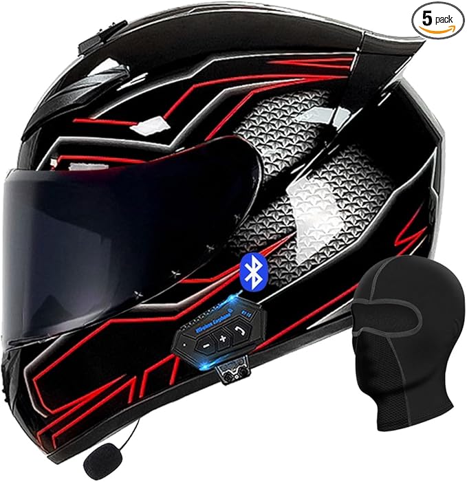 Motorcycle Bluetooth Full Face Helmet, Integrated Bluetooth Helmet, DOT/ECE Approved Full Face Flip Up Helmet, Multiple Vents Motorbike Helmet with Microphone for Adults 55-64CM
