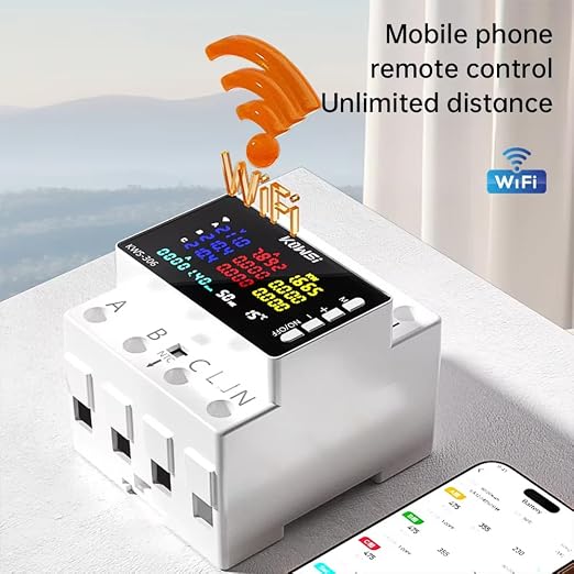 KWS-306WF Energy Meter Power Meter DIN Rail 3 Phase 4 Wire Voltage AC 85-290V Voltmeter Amps Watt Kwh Meter with Color Screen