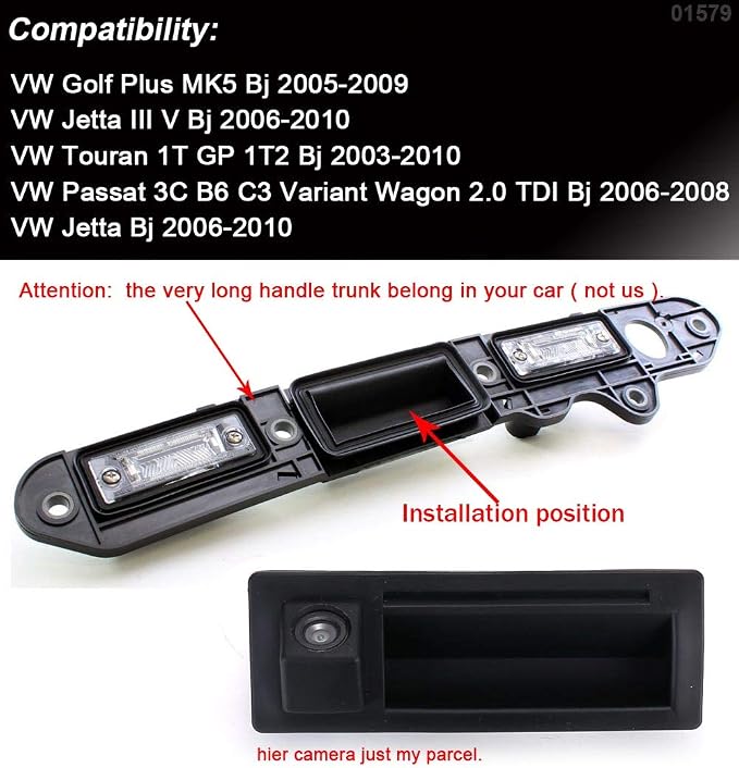 HD Trunk Handle Tailgate car Rear View Back up Reverse Camera Replacement for VW Golf Plus MK5 Jetta III V Touran 1T GP 1T2 Passat 3C B6 C3 Variant Wagon Waterproof Night Vision