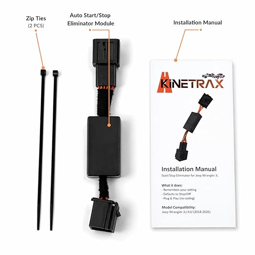 Auto Start Stop Eliminator for Jeep Wrangler JL JLU 2018-2026, Plug & Play Inline Harness, Auto Start/Stop Off by Default, No Programming, Not for 4xe