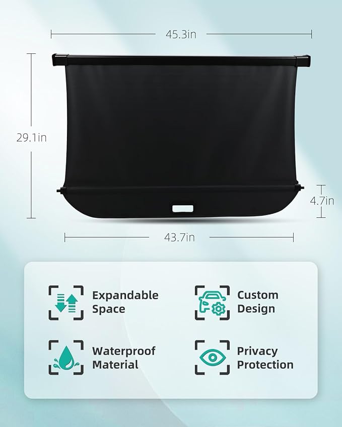 Cargo Cover for 2019-2024 Fit for Infiniti QX50 2.0L Retractable Rear Trunk Cargo Shade Luggage Security Cover Shielding Waterproof
