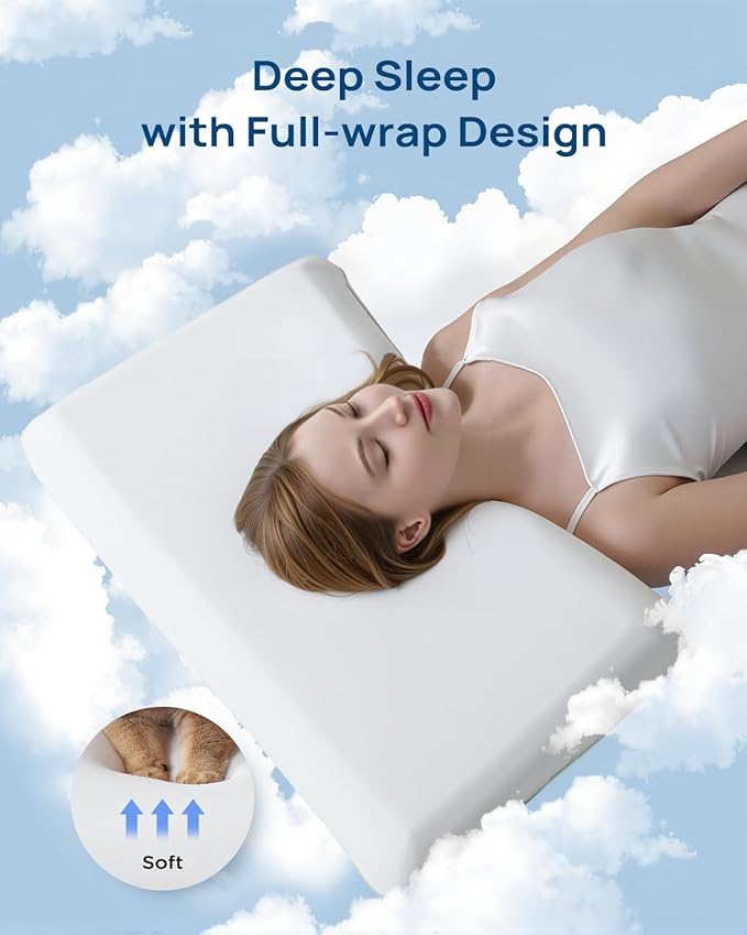 Releep Cooling Soft Memory Foam Pillow, Cervical Neck Pillow for Side Sleepers, Back & Stomach Sleepers, Ergonomic Orthopedic Design for Neck Pain Relief and Deep Sleep, CertiPUR-US