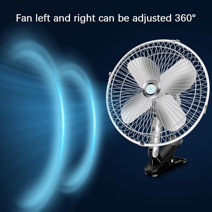 CYDZSW Car 12v Clip Fan,12 Volt DC 10 inch Large 360° Adjustment Metal Fans with Cigarette Lighter,90° Rotation Oscillating Clamp on Cooling Fan for Golf Cart RV and Vehicles (10inch)