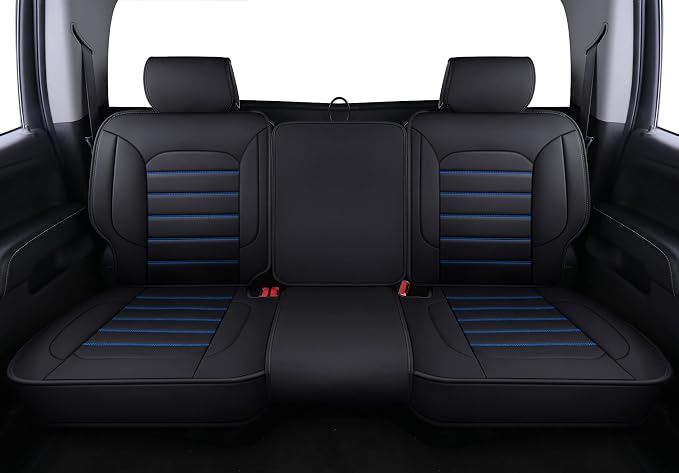 LUCKYMAN CLUB Silverado Seat Covers Fit for 2007-2023 2024 2025 Chevy Silverado Sierra 1500 2500 3500 Crew,Double,Extended Cab with Water Proof Faux Leather (Black & Blue Full Set)