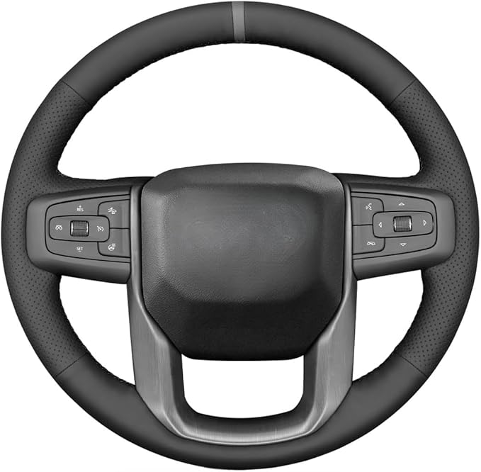 MEWANT Hand Stitch Car Steering Wheel Protector Wrap Cover for GMC Sierra 1500 2019-2023 / Sierra 1500 Limited 2022 / Sierra 2500 2020-2024 / Sierra 3500 2020-2024 / Yukon (XL) 2021-2023 Accessories