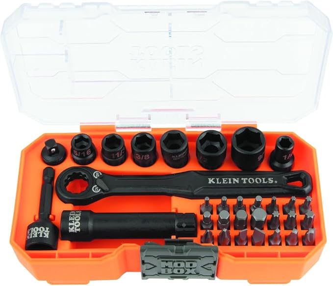 Klein Tools 32-Piece 1/4-Inch Drive Pass Through Socket Set with Flip Socket Set, Sockets, Bits and Accessories