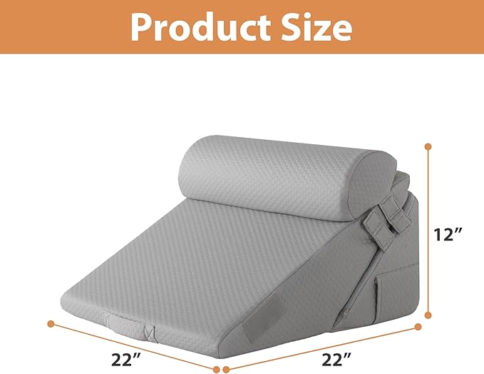 BIEEZZK 3PCS Wedge Pillow Set, Adjustable Wedge Pillow Headboard, Bed Wedge Pillows for Back Pain Relief, Sleeping, Post Surgery, Back Support Pillow for Bed Sitting Up, Snoring, GERD, Grey