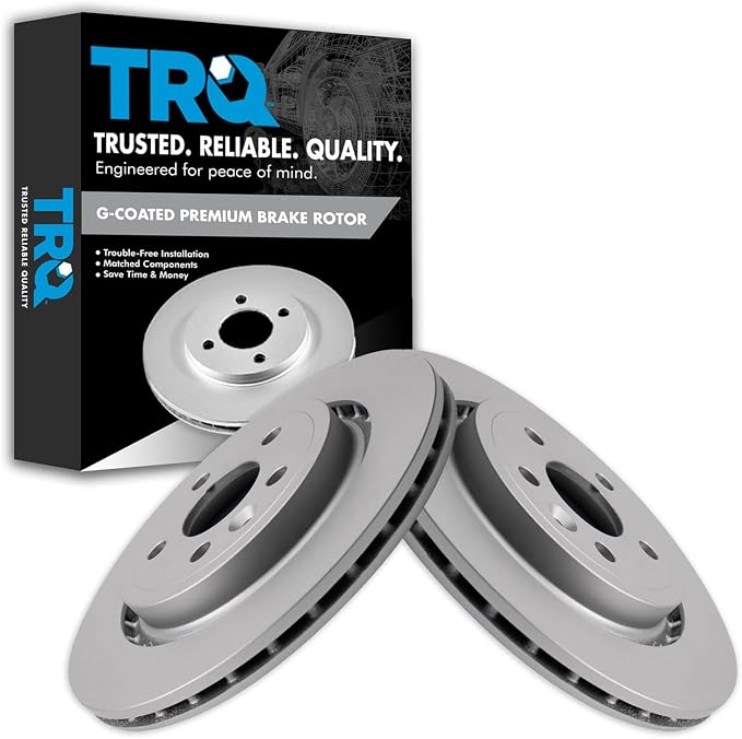 TRQ Rear Brake Rotor Set G Coated Vented Compatible with 2011-2018 Volvo S60 2007-2016 S80 2015-2018 V60 2010 V70 2008-2016 XC70