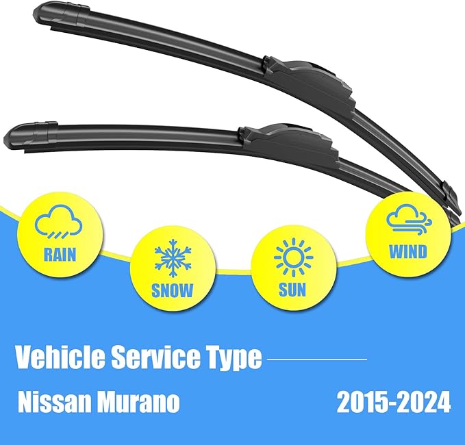 Gavimnal® 26"+18"+12" Silicone Wiper Blades Replacement For Nissan Murano 2015-2024,All-Season Front Rear Windshield Wiper Blades(Set of 3)