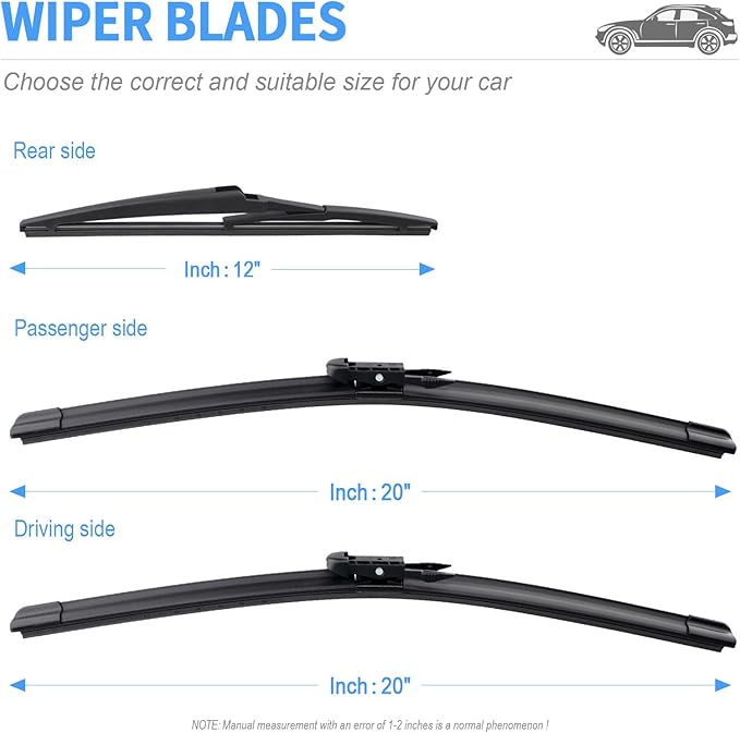 Gavimnal® 20"+20"+12" Silicone Wiper Blades Replacement For Ford Escape 2008-2012,All-Season Front Rear Windshield Wiper Blades(Set of 3)