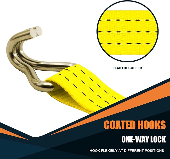 1.5 inch Ratchet Straps Heavy Duty 8 Pack 1-1/2 in x 12ft Cargo Load Tie Down Strap Double J Hook Yellow 2200lbs Working Load for Trucks