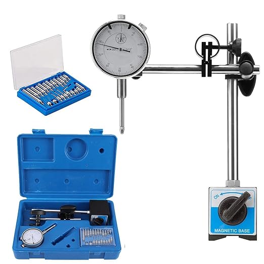 0-1.0" Dial Indicator with Magnetic Base， Adjustable Long Arm Magnetic Dial Indicator Professional Dial Gauge 0.001"