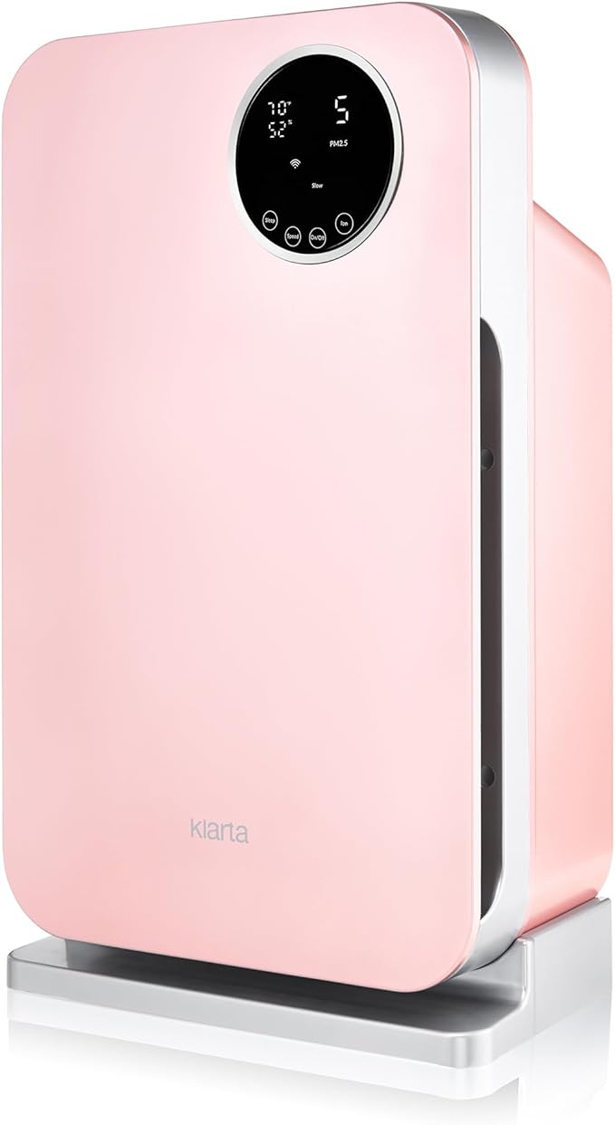 Air Purifier for Home - Smart WiFi App - Ultra Quiet 20 dB - Removes Allergens, Smoke & Odors - 99.97% Particle Filtration - Up to 1237 ft² - Klarta Forste Pink