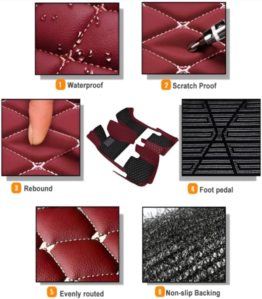 Add Personal Touch to Your Vehicle with IMEISH Customizable Logo Text Car Mats for 99% of vehiclesPads Protection Non-Slip Leather Floor Liners (Red Beige and Black Beige)