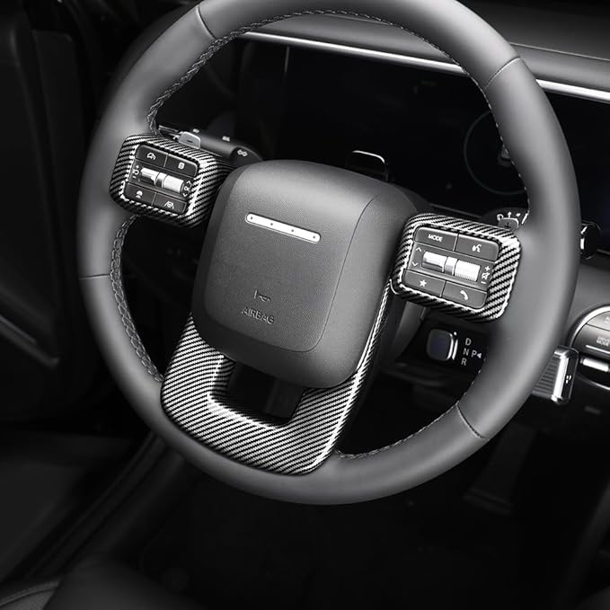 Steering Wheel Cover Trim Compatible with Santa FE 2024 2025 Hyundai IONIQ 9 Accessories(Carbon Fiber Pattern)