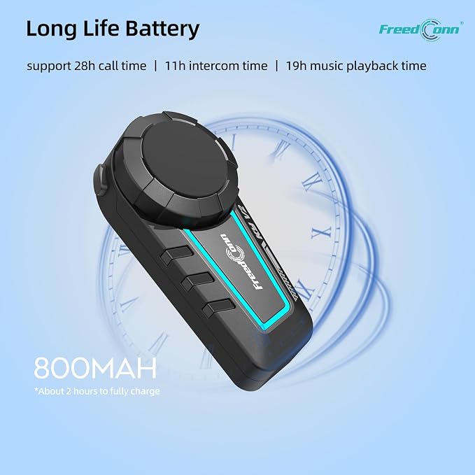 FreedConn KY V2 Motorcycle Bluetooth 6.0 Headset, Helmet Intercom Communication Systems with IP65 Waterproof, ENC Noise Cancellation, 2 Riders 500m, 1 Pack