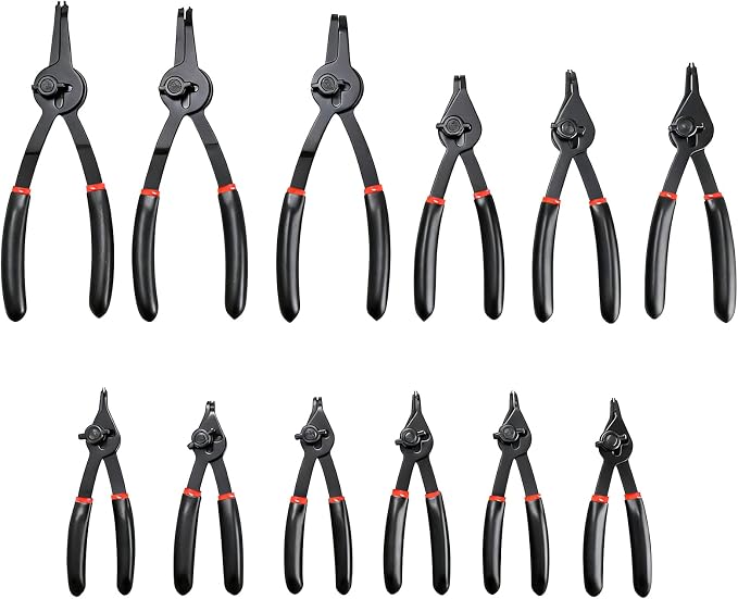 8MILELAKE 12pcs Snap Ring Plier Set, Internal & External Circlip Pliers Kit, Straight/Bent Jaw Tips for C-Clip Ring Remover