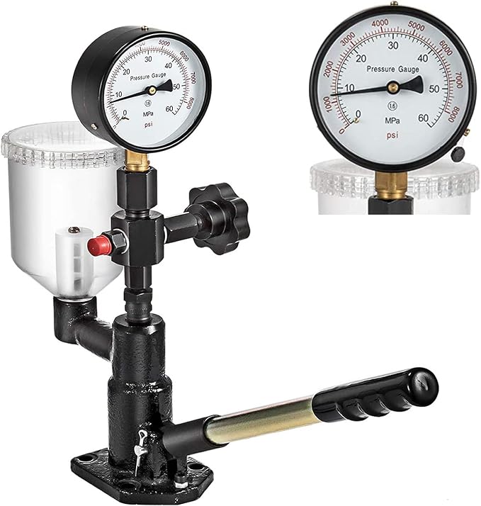 400Bar 6000PSI Diesel Fuel Injector Tester, Diesel Injector Nozzle Tester with Dual Scale Gauge to Adjust Injector Nozzle Pressure and Testing Diesel Injector Nozzle Pop Pressure Tester