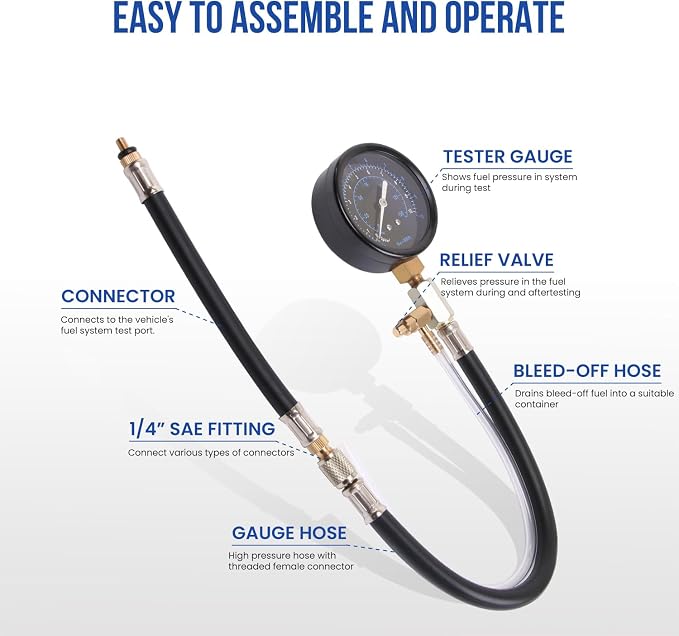 Lichamp Automotive Fuel Pressure Test Kit, Fuel Pump & Rail Diagnostic Gauge with Adapters, Hose, for Car/Truck/Motorcycle