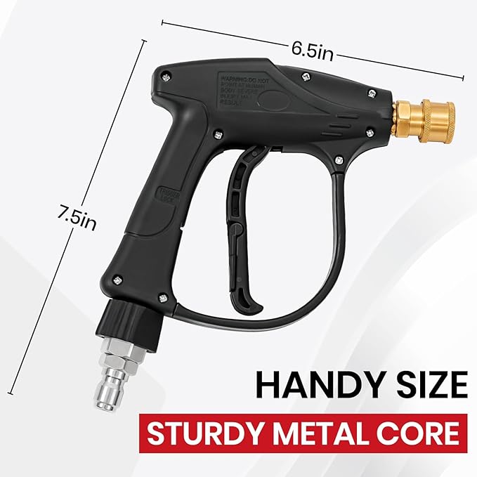 Short Pressure Washer Gun 4000 PSI with Swivel Quick Connect, 5 Nozzle Tips, 3/8" Inlet & M22-14mm Adapter, Foam Cannon Compatible for Gas Pressure Washer, Car Wash, Driveway, Patio