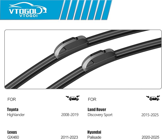 OEM Windshield Wiper Blades Replacement for Toyota Highlander 2008-2019 Lexus GX460 2011-2023 Hyundai Palisad 2020-2025,All Weather Original Factory Quality Front Rear Wipers Set 26"+20"+12" (3 Pack)