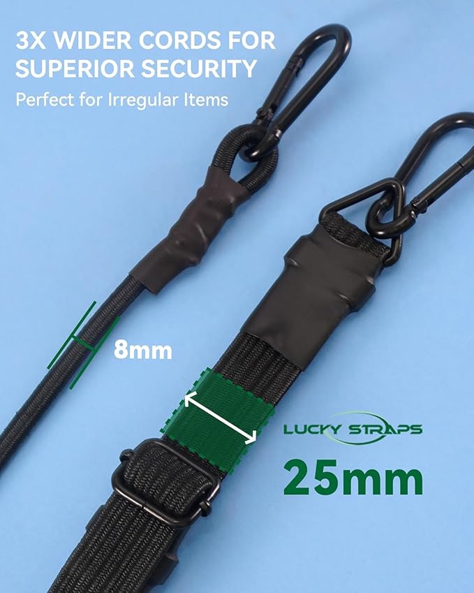 36 Inch Adjustable Carabiner Bungee Cords with 190 Lbs Max Break Strength - Adjust from 24" to 36" - Heavy Duty Flat Carabiner Bungee Straps with Upgraded Hooks for Tents, Cargo, Luggage, etc (4 Pcs)