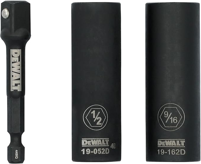 DEWALT 3/8 Deep Impact Socket Set, 3 Pcs Standard SAE Socket Set, 5/16 Inch to 3/4 Inch, Includes 1/4 inch Adapter (DWAFSFSET3)