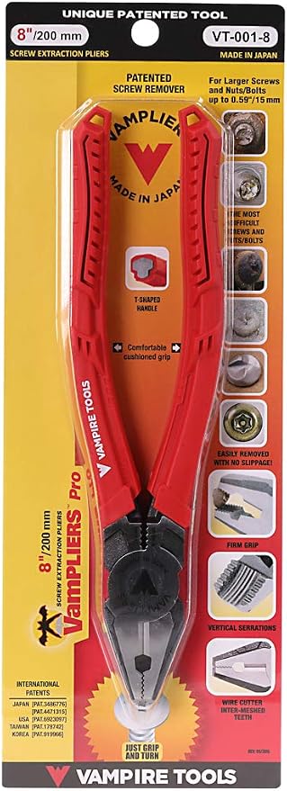 VamPLIERS BRUTE™ 6.25" Screw Extraction Pliers + 8" PRO Linesman Screw Extraction Pliers