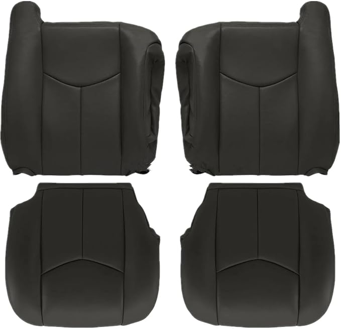 4pcs Driver & Passenger Side Bottom & Top Lean Back Leather Seat Covers Dark Gray #692 or 69i Compatible with Chevy GMC Silverado Avalanche Sierra Tahoe Suburban Yukon 2003 2004 2005 2006