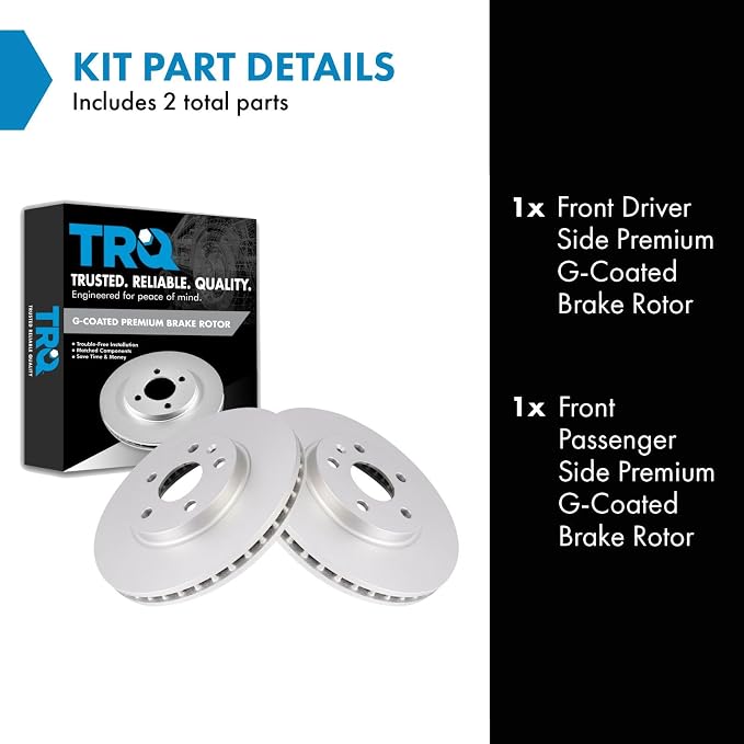 TRQ Front Brake Rotor Set G Coated Vented Compatible with 2008-2014 Cadillac CTS