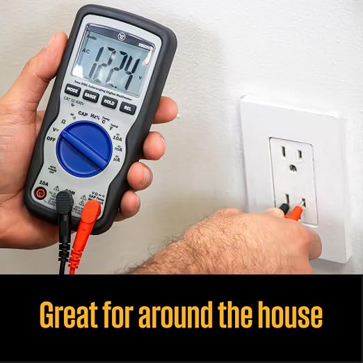 Westinghouse 600V True RMS Auto-Ranging Multimeter with Large Screen and Relative Mode; Measures Voltage Current Resistance Capacitance Frequency Temperature; Incl. Case and 2-Year Warranty.