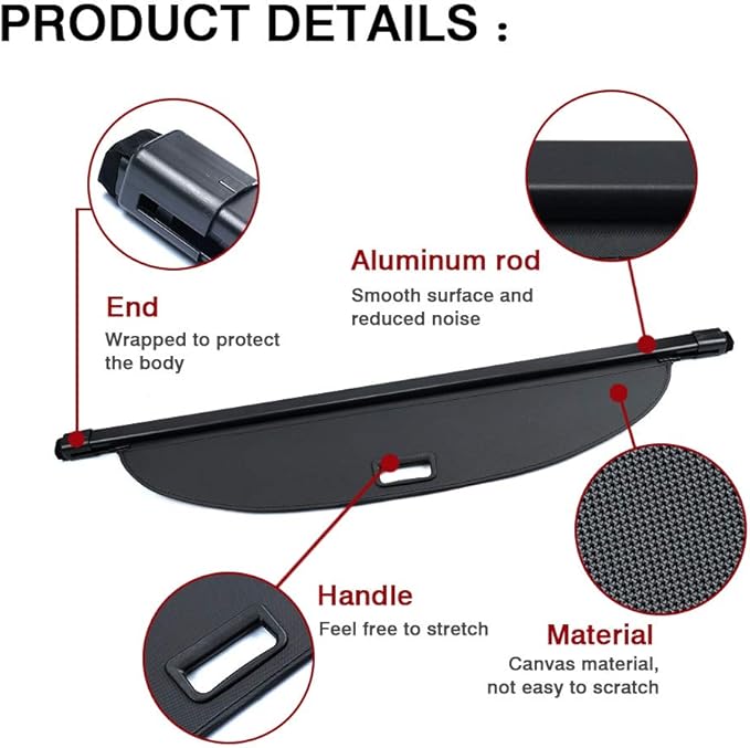 Powerty Retractable Cargo Cover for 2015-2020 Buick Envision, Canvas Texture Trunk Cover Privacy Screen Rear Security Shade for Envision Accessories