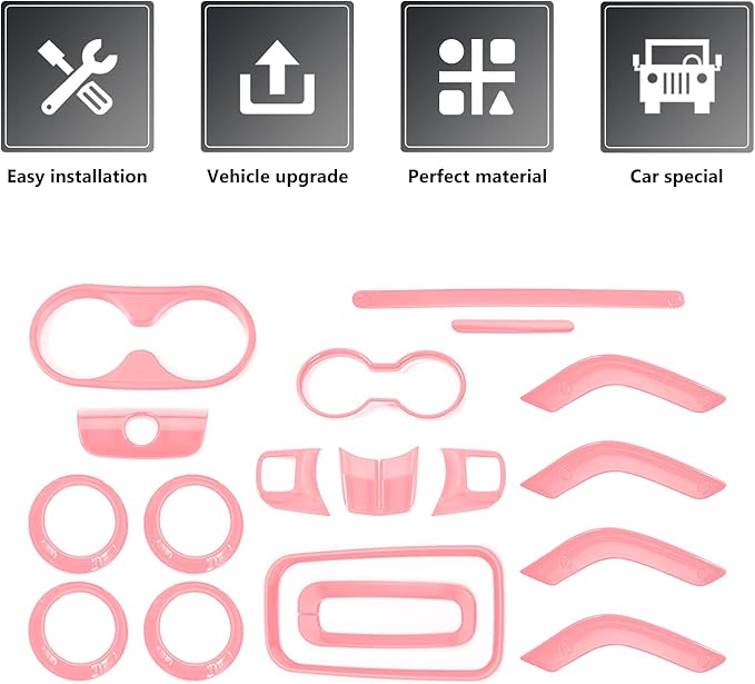 RAZPOY JK 18PCS Interior Trim Kit, Steering Wheel Trim & Gear Shift Cover Air Conditioning Vent Trim Compatible with 2011-2017 Jeep Wrangler JK 4-Door, Pink