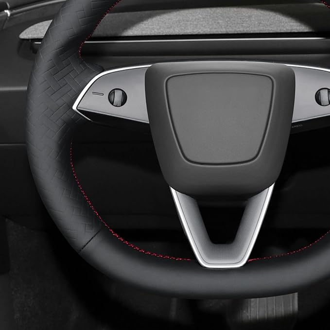 MEWANT DIY Black Solid Woven Embossed Faux Leather Steering Wheel Cover for Tesla Model3 Highland Model Y Juniper 2025