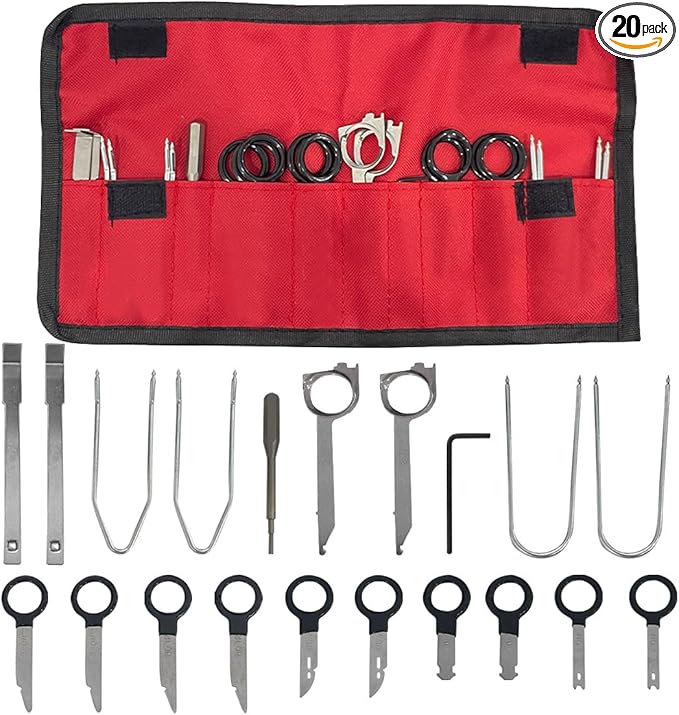 LAINLOY 20PCS Car Radio Removal Tool Kit, Professional Tooling Car Audio Stereo CD Player Removal Key Kit, Universal Radio Removal Pry Tool Kit for Most Cars and Trucks (Red)