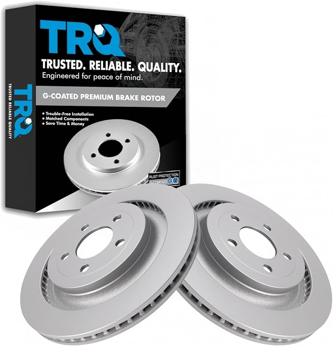 TRQ Rear Brake Rotor Set G Coated Vented Compatible with 2015-2023 Ford Mustang