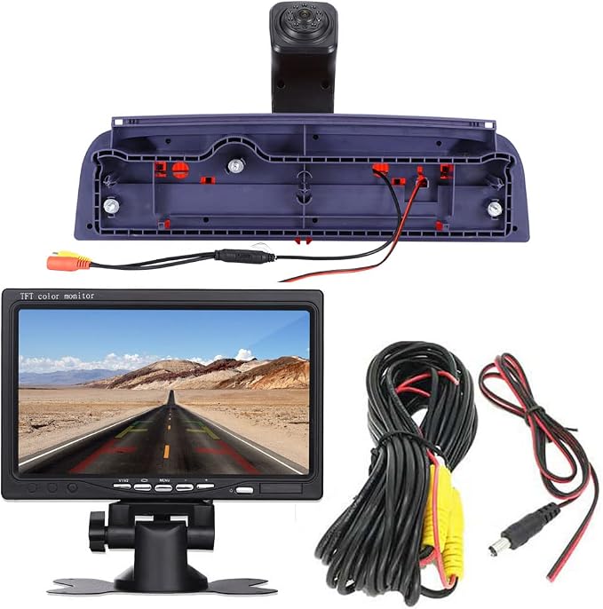 HD Brake Light Backup Camera Set with 7 Inch LCD Monitor, Waterproof Night Vision Car Roof Reversing Camera Replacement for Ford Transit Connect 2 II/XL Cargo Titanium Passenger Wagon 2014-2022