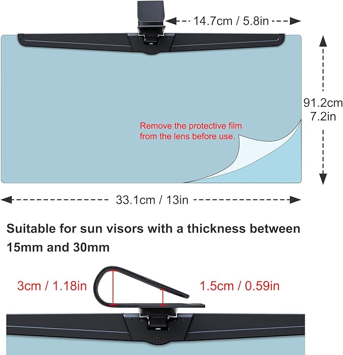 Veharvim Sun Visor Extender for Car 2 Pack, Polarized Car Visor Extender Sun Blocker UV400, Adjustable Visor Extension, Clip on, Large(2 Pack)