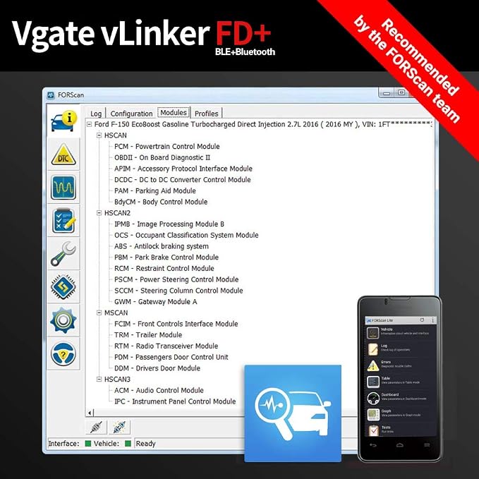 Vgate vLinker FD+ Bluetooth OBD2 Scanner for iOS Android & Vgate vLinker FS OBD2 USB Adapter for FORScan