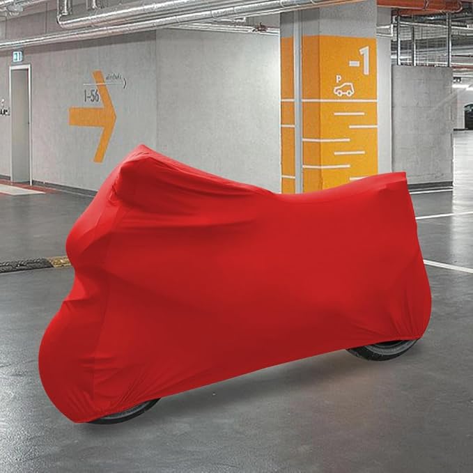 Indoor Motorcycle Cover Soft Stretch Dustproof Cover Compatible with All Motor, 116 inches,Red