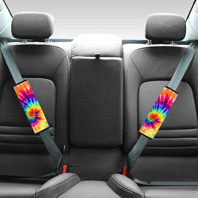 BIGCARJOB 12 Pack Tie Dye Car Accessories for Womens Gifts,Include Tie Dye Printed Car Seat Covers Back Seat Protector Pet Dog Pads,Steering Wheel Cover, Armrest Cover, Seat Belt Pads Cover,Coasters