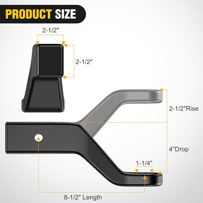 Nilight Trailer Hitch Ball Mount with 5/8" Hitch Pin Clip Fits 2-1/2 Inch Receiver Square 15000 lbs 4" Drop, 2-1/2" Rise, 1-1/4-Inch Hole, Gloss Black Powder Coat