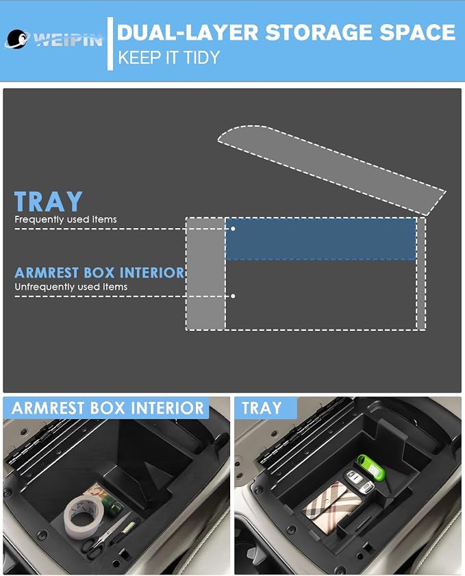 For Center Console Armrest Organizer Tray Compatible with 2003-2007 Classic Silverado/Sierra 1500/2500HD/3500HD & 2002-2006 Avalanche – Full Console w/Bucket Seats Only
