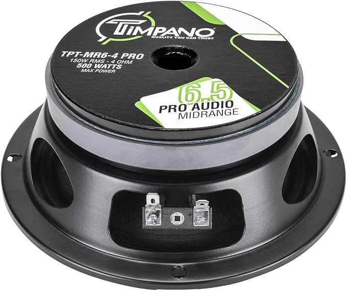 Timpano 6.5 Inch Shallow Midrange Speaker 500 Watts TPT-MR6-4 PRO Bundle 6.5 Midrange Speakers 4 Ohm Shallow Mount Car Audio Speaker, Pro Audio Loudspeaker Compact for Doors (Pair)