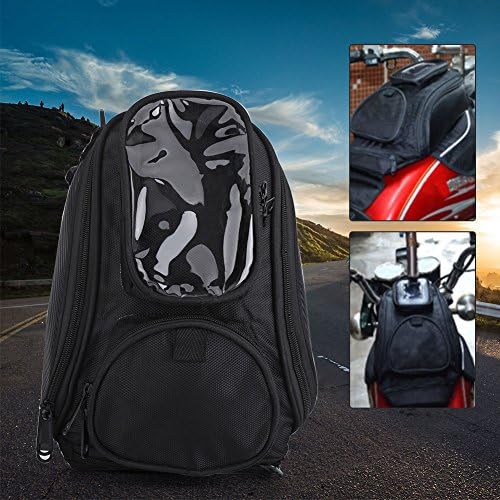 Keenso Motorcycle Tank Bag Magnetic Backpack, Universal Motorbike Tank Bag Strap Mount with Strong Magnetic, Riding Oil Fuel Tank Bag Waterproof Oxford Saddle Black