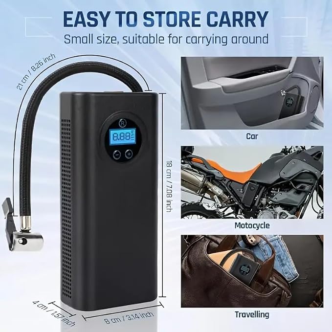 Tire Inflator Portable Air Pump, Cordless Air Compressor for Car Tires, Electric Pump for Ball, Bicycle, Motorcycle