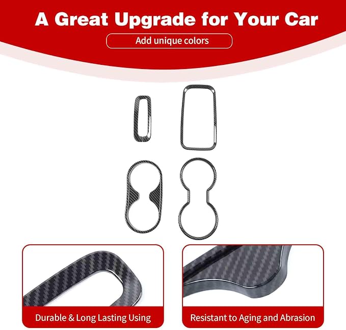 for Jeep JK Front Rear Cup Holder Trim Gear Shift Trim Cover Compatible with 2011-2017 Jeep Wrangler JK JKU Carbon Fiber Interior Accessories 4pcs