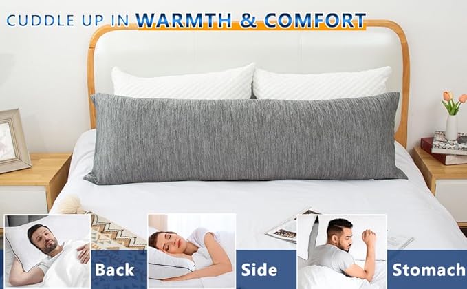 1 MIDDLE ONE Body Pillow, Memory Foam Body Pillows for Adults Sleeping, Long Pillow for Bed, Big Large Firm Full Body Pillow for Side Sleeper, 20x60 Inch (Cooling Grey)