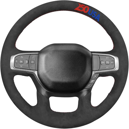 MEWANT USA 250th Anniversary Embroidered Hand-Stitched Steering Wheel Cover Custom Fit for Dodge Ram 1500 2019-2023(Backsides Without Buttons)