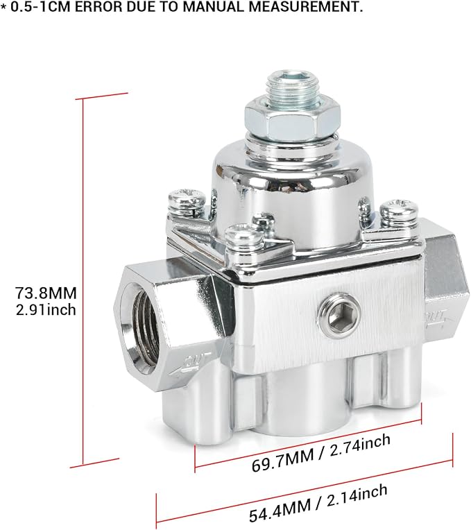 12-804 Adjustable Fuel Pressure Regulator with Gauge, Compatible with Holley and Edelbrock Carburetors, 1-4 PSI, 3/8" NPT, 1-in 2-Out